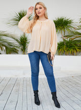 V-neck Loose Chiffon Lantern Long Sleeve Shirt