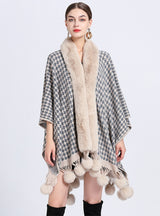 Houndstooth Jacquard Shawl Cloak Cover