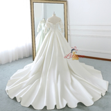Ivory White Satin Puff Sleeve Wedding Dress