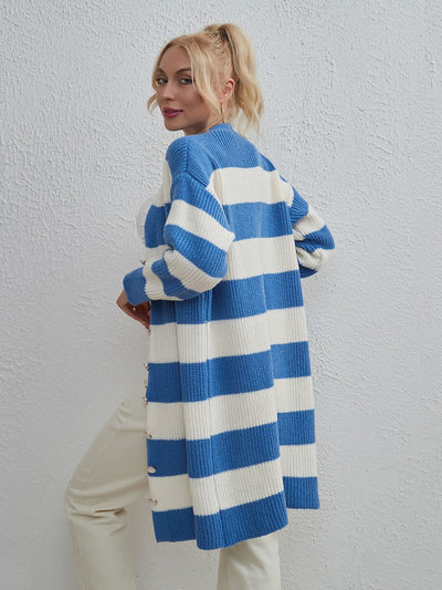 Medium and Long Striped Knitted Sweater
