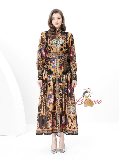 Palace Printed Long Sleeve Party Dress