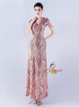 V-neck Sequins Cap Sleeve Beading Sequins Prom Dress