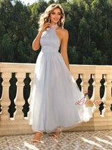 Fashion Solid Color Backless Evening Dress