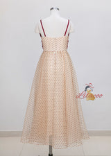 Apricot Polka-dot Contrast Bow Sling Slim Dress