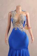 Sexy Royal Blue Mermaid Backless Beading Prom Dress