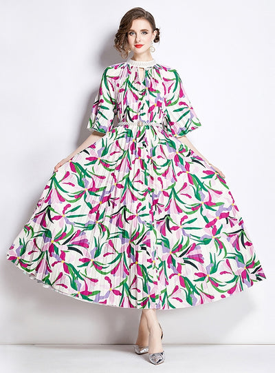 Printing Heavy Industry Beaded Pleated Dress