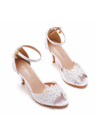 7 cm Lace Flower Fishmouth High-heeled Sandals