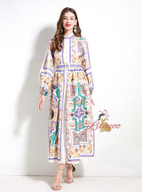 Shirt Breasted Slim Long Printed Dress