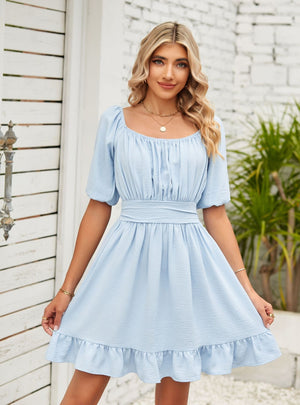 Solid Color Short Sleeve Loose Dress