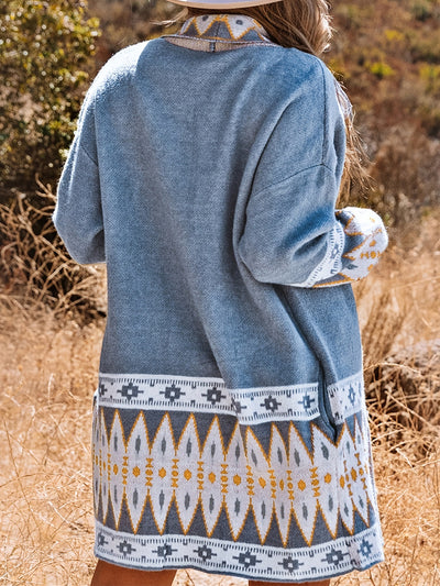 Ethnic Print Knitted Sweater Coat