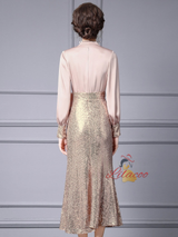 Long Sleeve V-neck Sequins Mother Of The Bride Dress