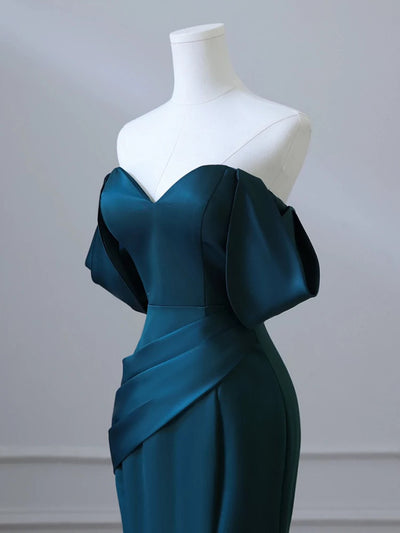 Green Mermaid Satin Pleats Prom Dress
