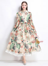 Holiday Style Printed Long Sleeve Long Dress