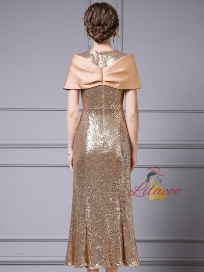 Gold Sequins Beading Crystal Mother Of The Bride Dress