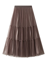 Pleated Beaded Gauze Skirt