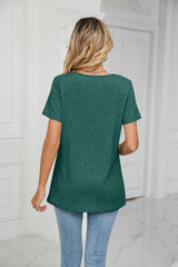 Thin V-neck Pleated Casual T-shirt
