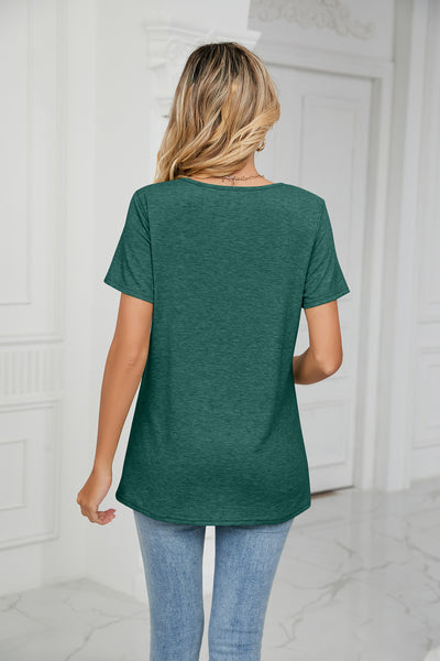 Thin V-neck Pleated Casual T-shirt