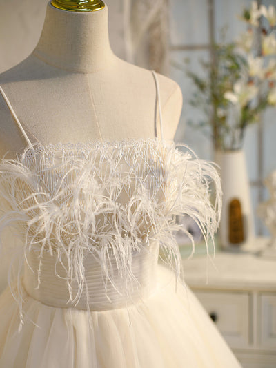 White Tulle Straps Pleats Homecoming Dress