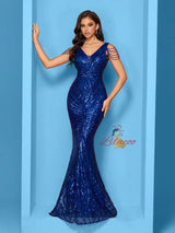 Royal Blue Mermaid Seuqins V-neck Prom Dress