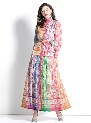 Lantern Sleeve Wavy Printed Dress