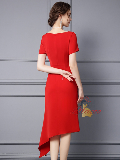 Red Beading Pleats Mother Of The Bride Dress