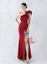 Mermaid One Shoulder Split Beading Prom Dress