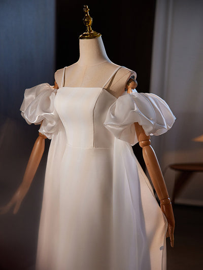 White Spaghetti Straps Wedding Dress