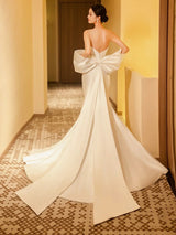 White Mermaid Satin Pleats Wedding Dress