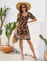 Bohemian Floral Print Short Sleeve Dress