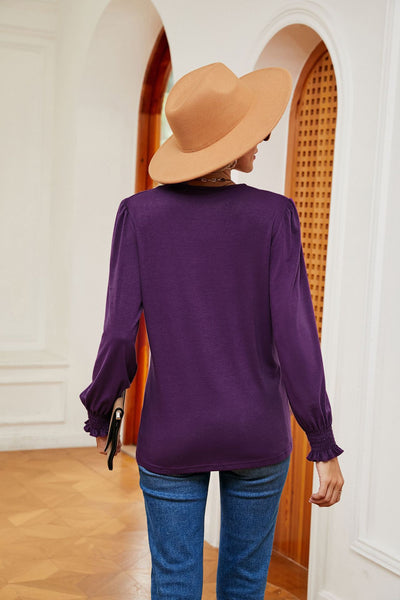 V-neck Lace Stitching Loose Long Sleeve T-shirt