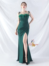 Mermaid Spaghetti Straps Pleats Split Prom Dress