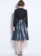 V-neck Long Sleeve Contrast Print Dress