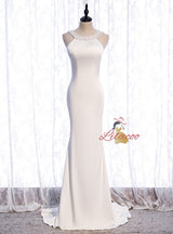 Light Blue Mermaid Beading Backless Prom Dress