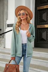 Solid Color Long Sleeve Hooded Zipper Coat