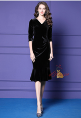 Dark Green Velvet Short Sleeve Mother Of The Bride Dress