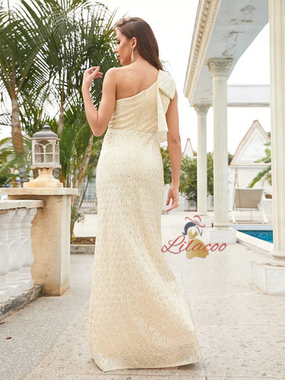 Apricot Mermaid Sequins One Shoulder Prom Dress