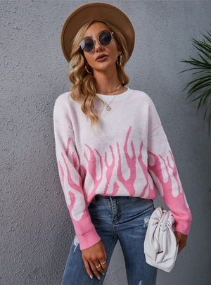 Pullover Knitted Round Neck Printed Sweater