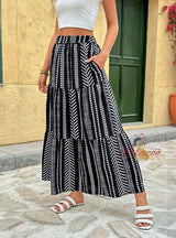 Summer Geometric Print Elastic Stitching Skirt