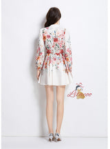 Palace Retro Lantern Sleeve Button Printed Dress