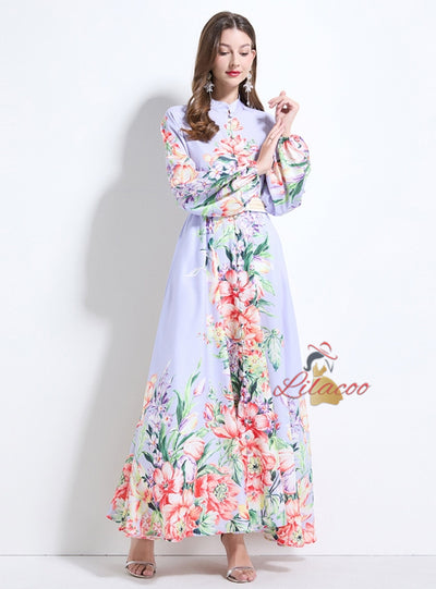 Women Long Sleeve Print Party Dress