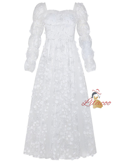 White Long-sleeved Slim Dress
