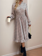 Pleats Long-sleeved Leopard Print Dress