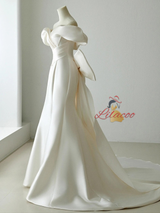 Ivory Mermaid Satin Pleats Bow Wedding Dress