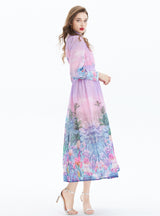 Printed Long Chiffon Holiday Dress