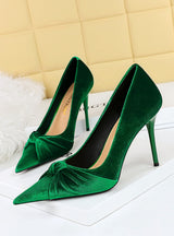 High Heel Pointed Suede Bow Shoes