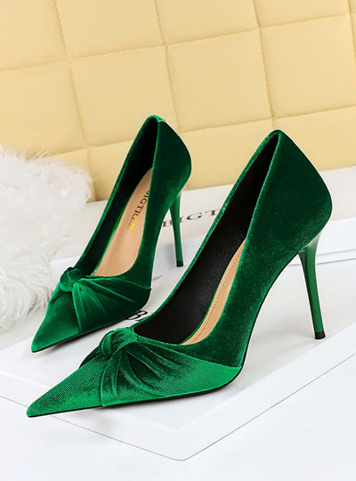 High Heel Pointed Suede Bow Shoes