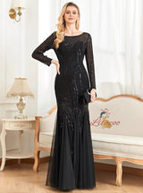 Black Long Sleeve Sequins Prom Dress