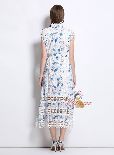 Sleeveless Slim Lace Stitching Dress