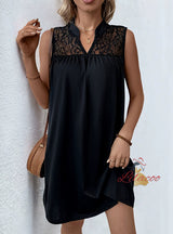 Sleeveless Loose Solid Color Lace Stitching Dress