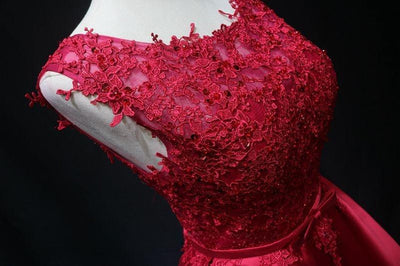 Burgundy Satin Lace Homecoming Dress